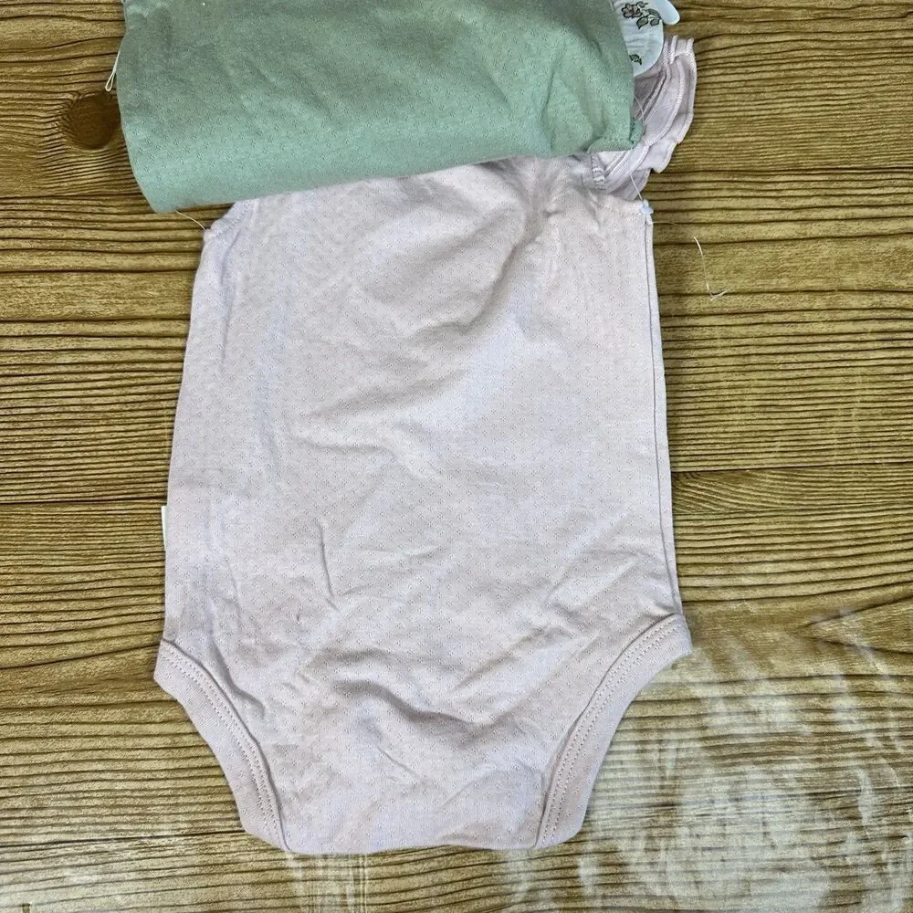 RABBIT+BEAR  Organic Cotton 6-9M Green Floral Pink One Piece Body Suit‎